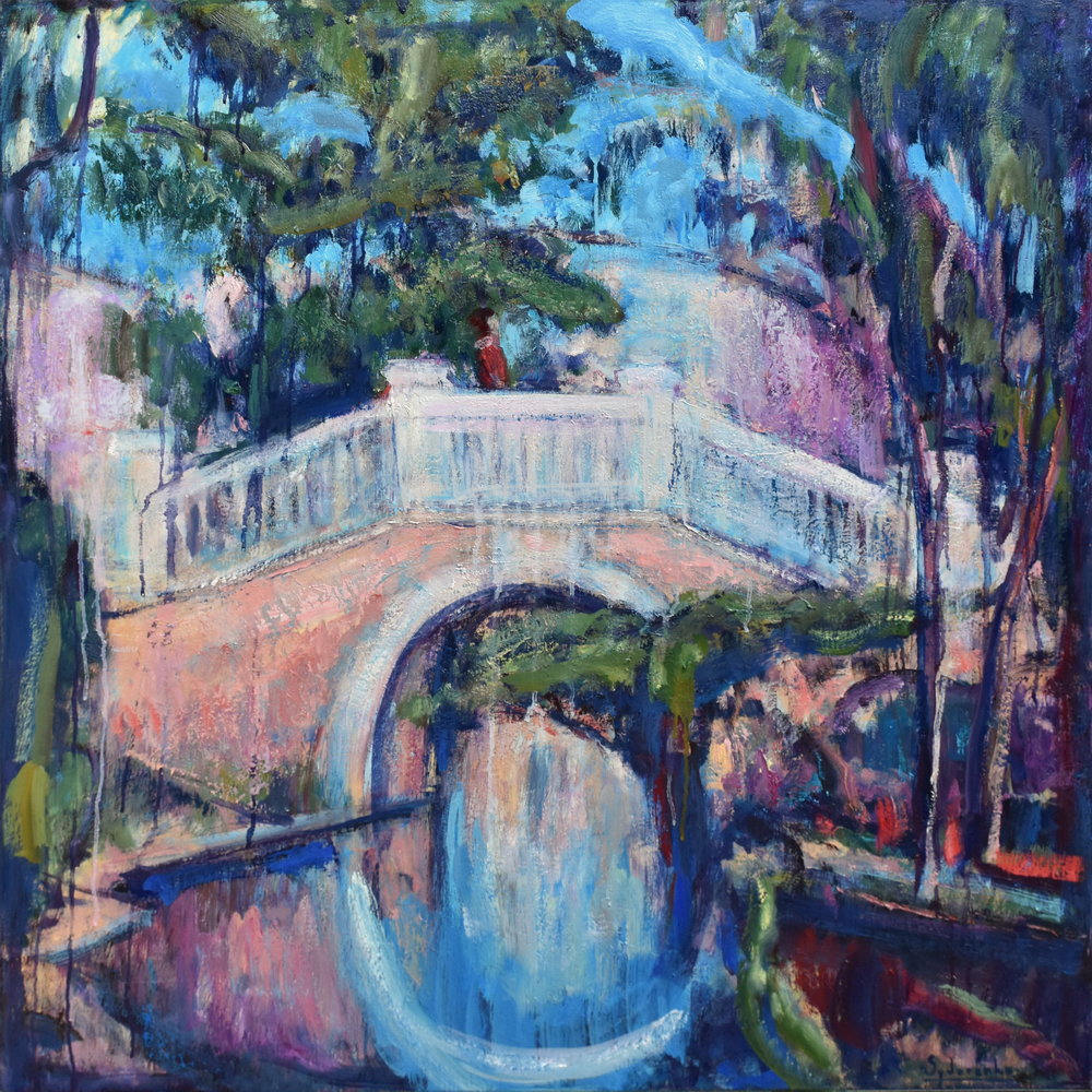 «Petit pont du parc Monceau», huile sur toile, 100x100 cm - 4280€