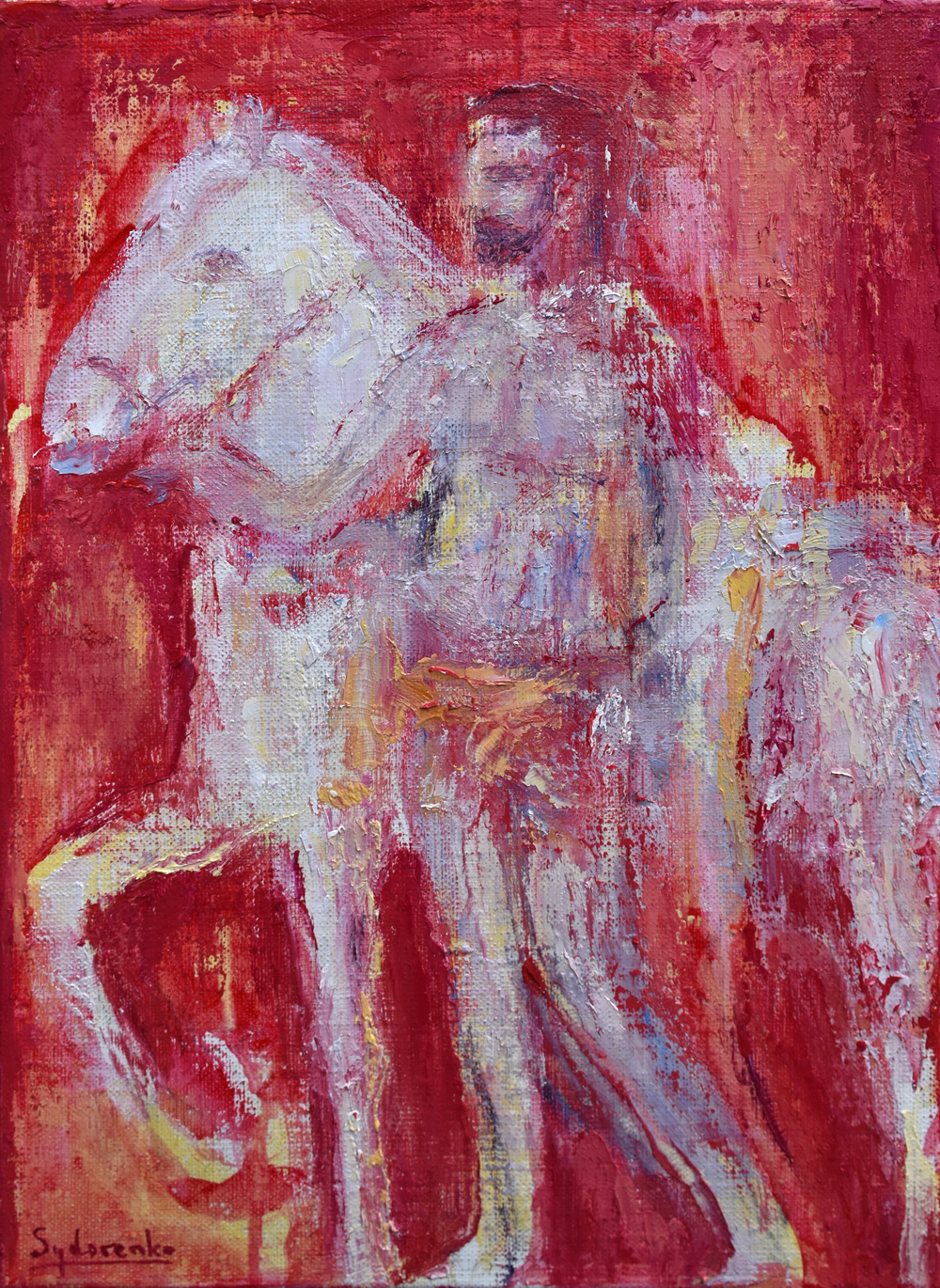 «Homme et cheval», huile sur toile, 40x30 cm, 2025