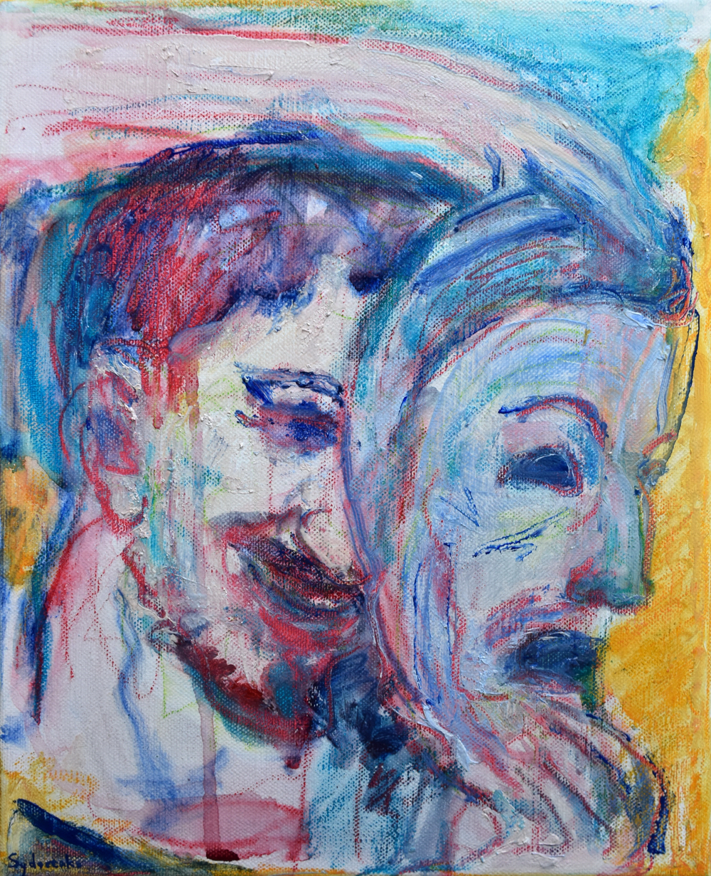 «Satyre au masque tragique», huile sur toile, 30x24 cm, 2026