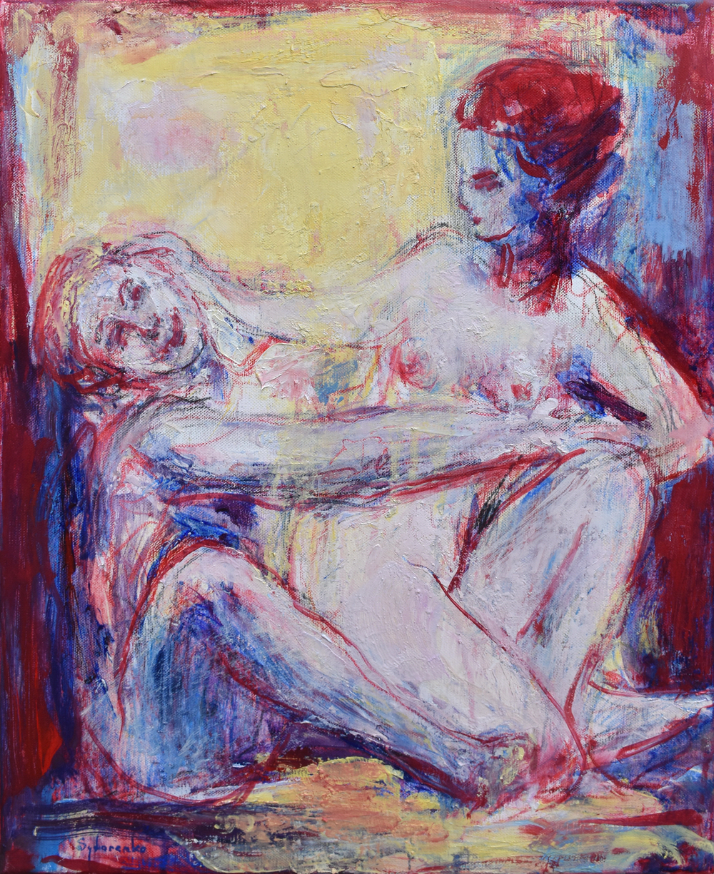 «Satyre et Nymphe», huile sur toile, 46x38 cm, 2026